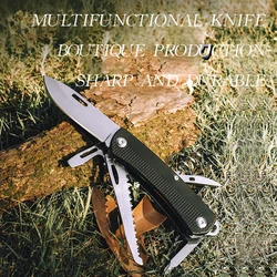 Personalized outdoor camping tool, stainless steel folding knife, multi-purpose outdoor saw blade, anti slip wine opener tool