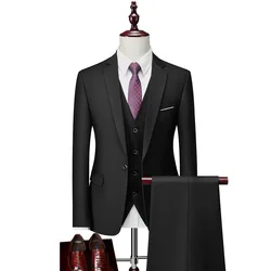 Elegante Männer Blazer 3 Stück Sets Sommer dünne Business Anzüge Weste Hosen Schwarz Mäntel Hochzeit Party 2024 Formale Koreanische Dünne anzug