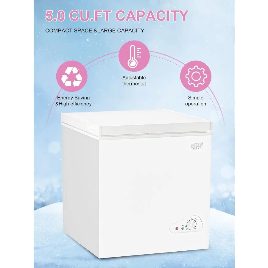 فريزر الصدر 5.0 قدم مكعب، فريزر أبيض مدمج مع ترموستات قابل للتعديل وسلة تخزين قابلة للإزالة لقاعدة جراج المطبخ