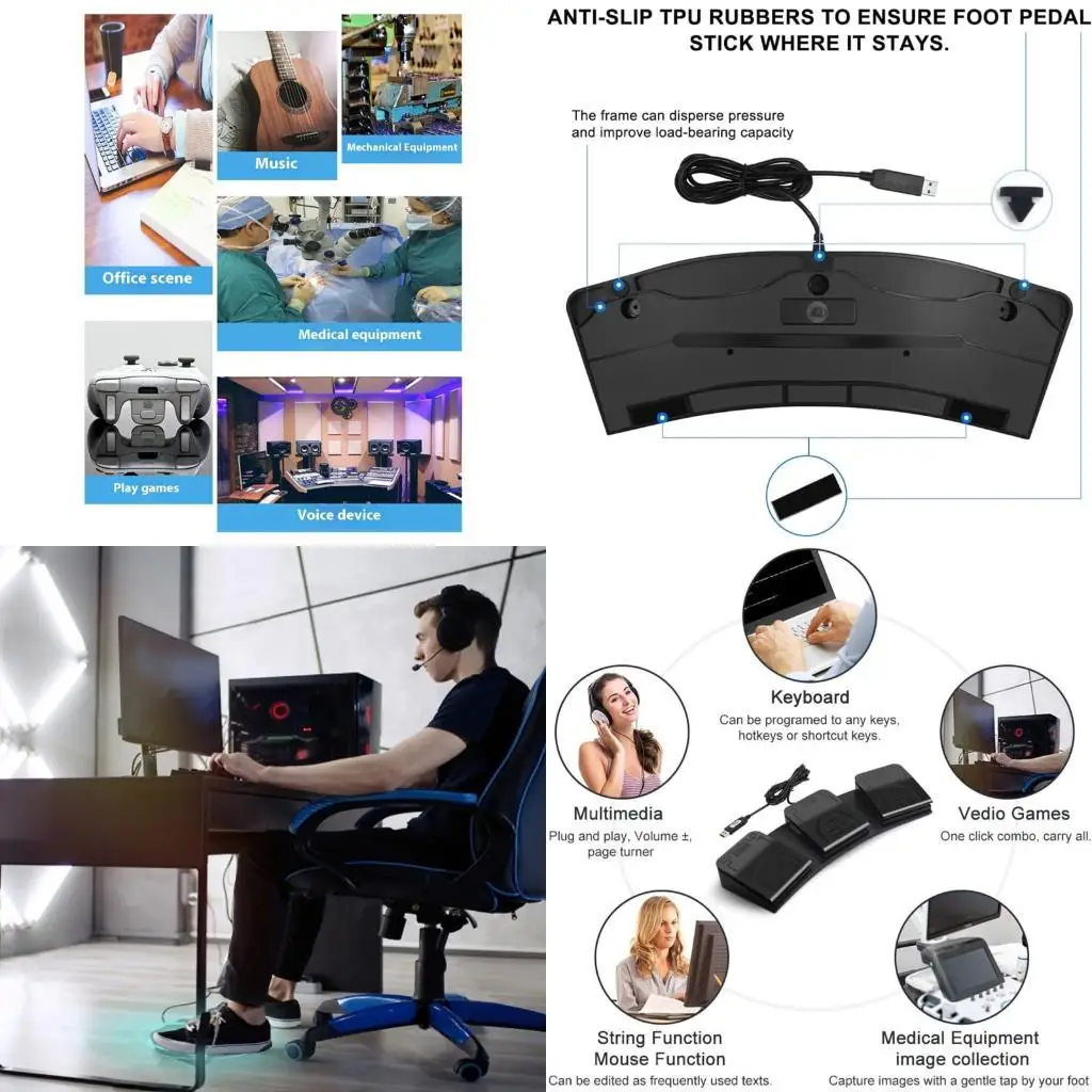 

C90F Triple USB Foot Pedal With String Input Function for PC Gaming Music Page Turning and Factory Control