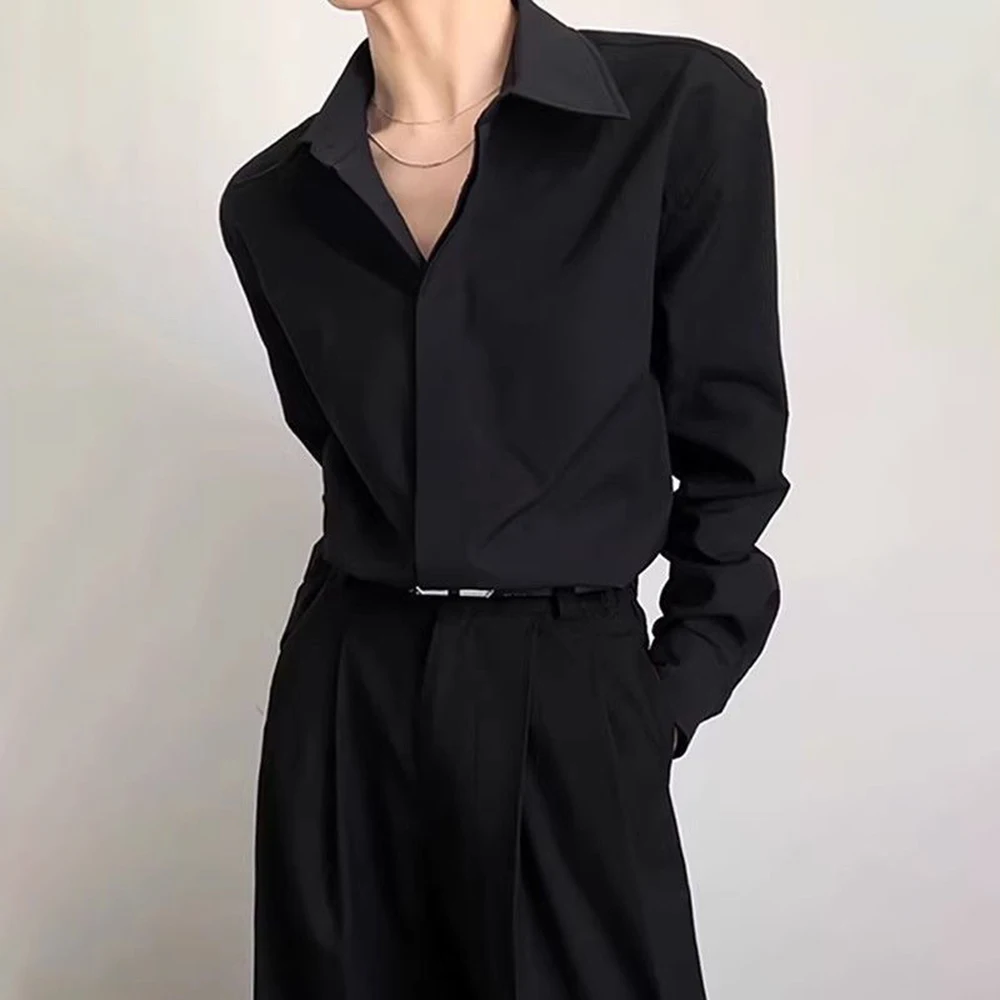 2026 Summer New Men's Solid Color Long-Sleeve Shirt Retro Fashion Trendy High Street Casual Loose Simple Breathable Men's Top