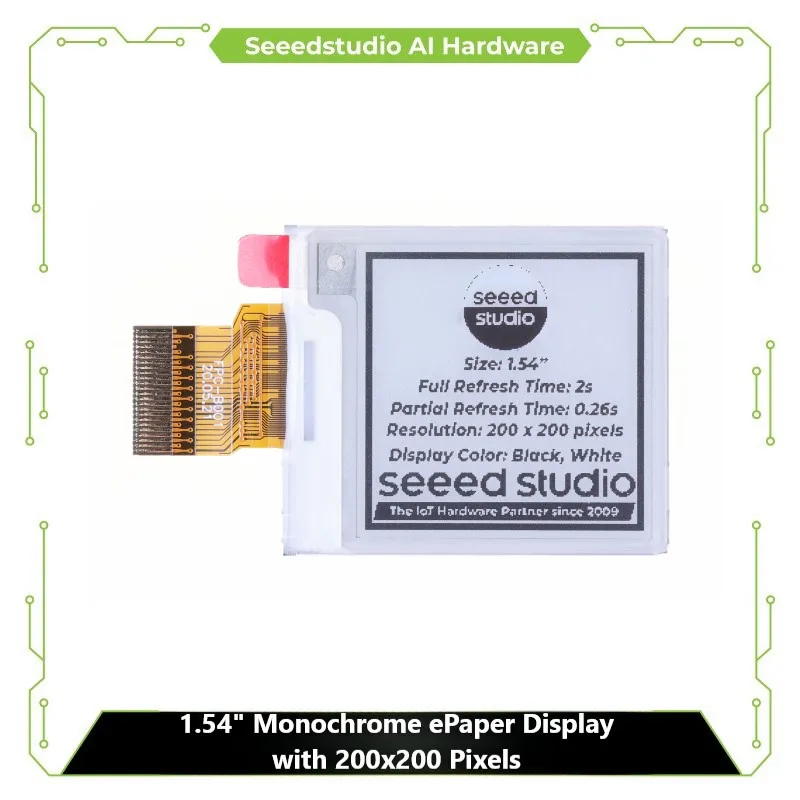 Monochromatyczny wyświetlacz eInk / ePaper o przekątnej 1,54 cala, 200x200 pikseli, interfejs SPI, obsługa XIAO/Arduino/STM32