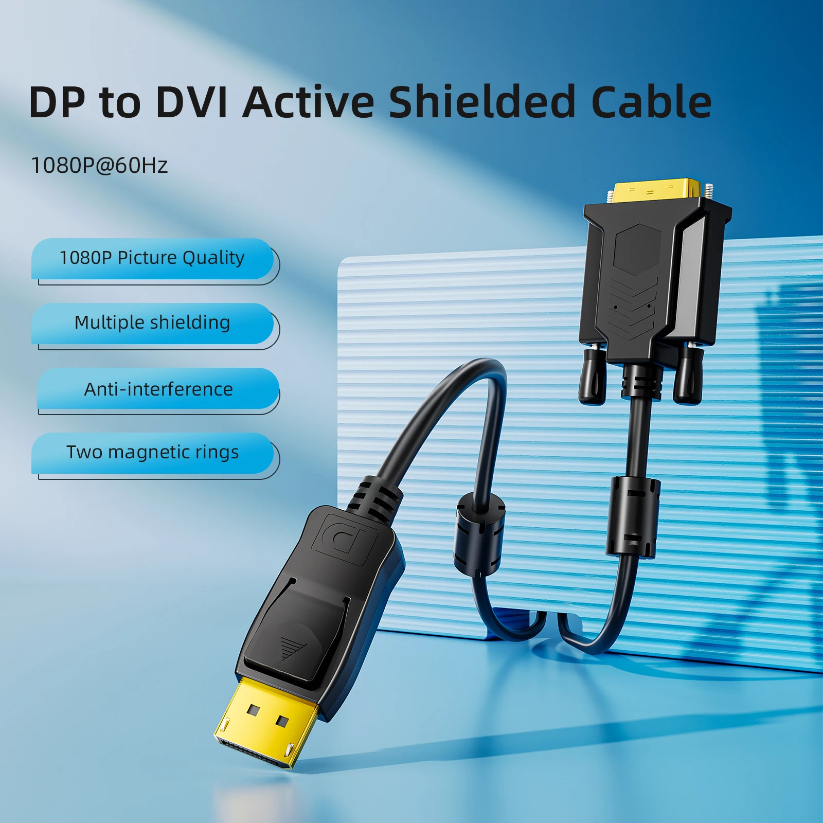 كابل DisplayPort إلى DVI نشط ثنائي الفريت من الدرجة الهندسية EMC EMI مضاد للتدخل لبطاقة الرسومات 1/2/10 متر