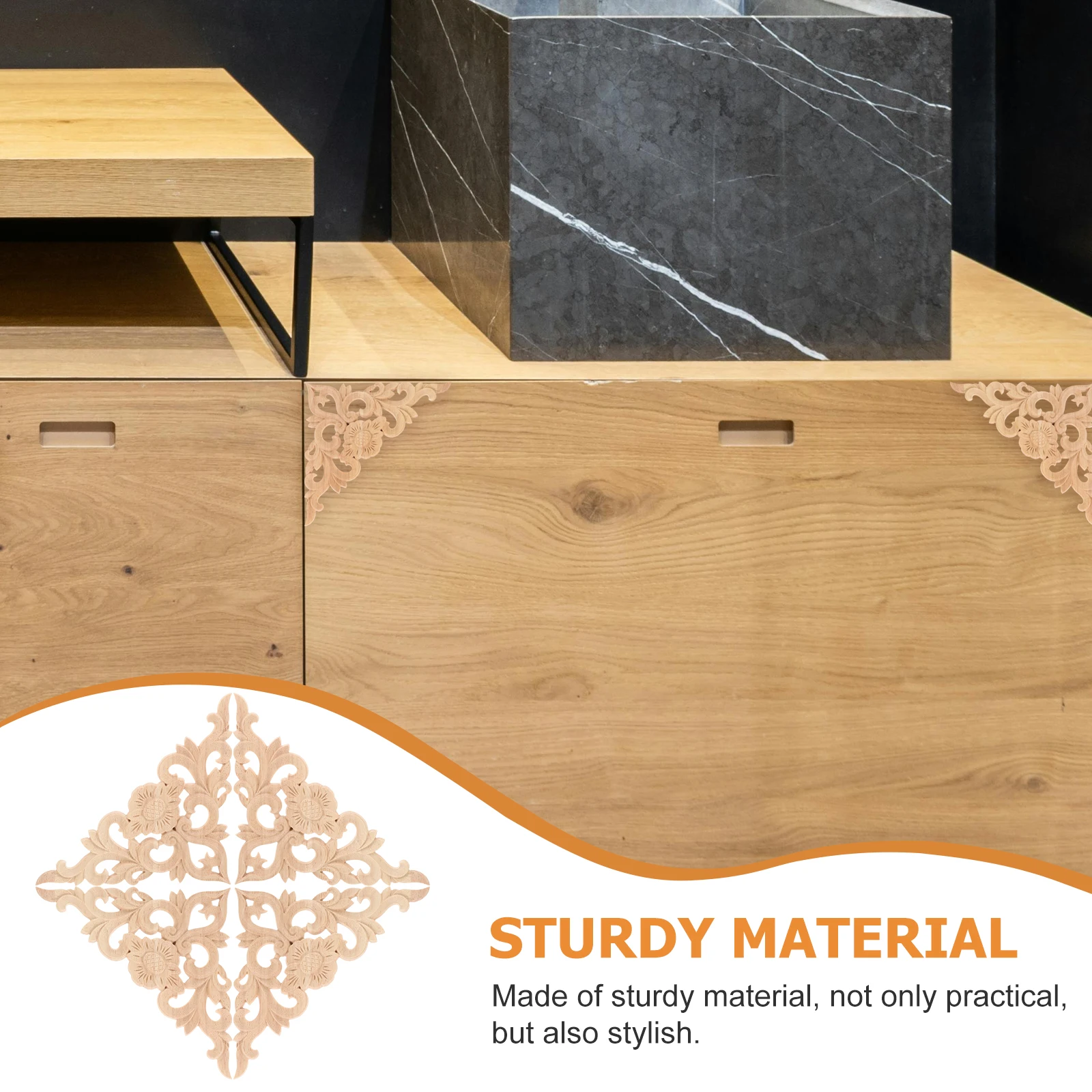 

4 Pcs Rose Carving Decals Firm Wood Materials Easy Apply Furniture Surfaces Durable Design Wooden Onlay Applique Decorative