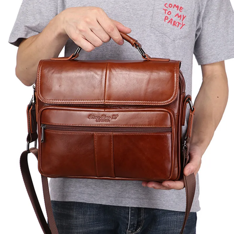 Sac messager en cuir de vache véritable vintage pour hommes, sac à main de grande capacité, étui à bombes, fichier de luxe, lancé masculin