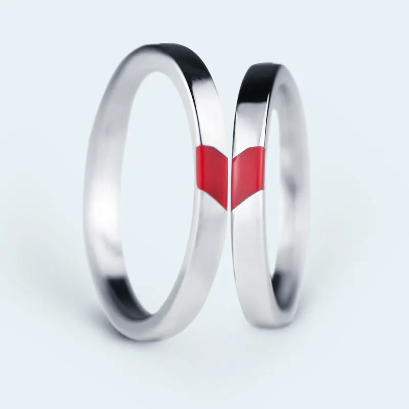 Red Heart Puzzle Couple Rings Original Design Silver Rings Valentine's Day Gift Fashionable Jewelry Symbol Pattern New Condition