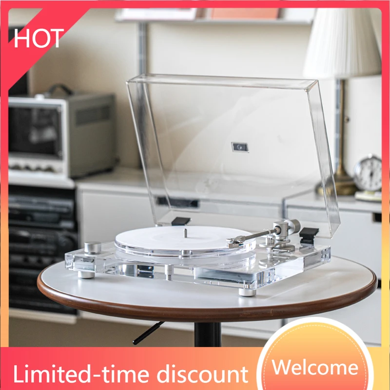 

Transparent Acrylic Turntable 33/45 RPM Vinyl Retro Stereo Gramophone Style with Dust Cover