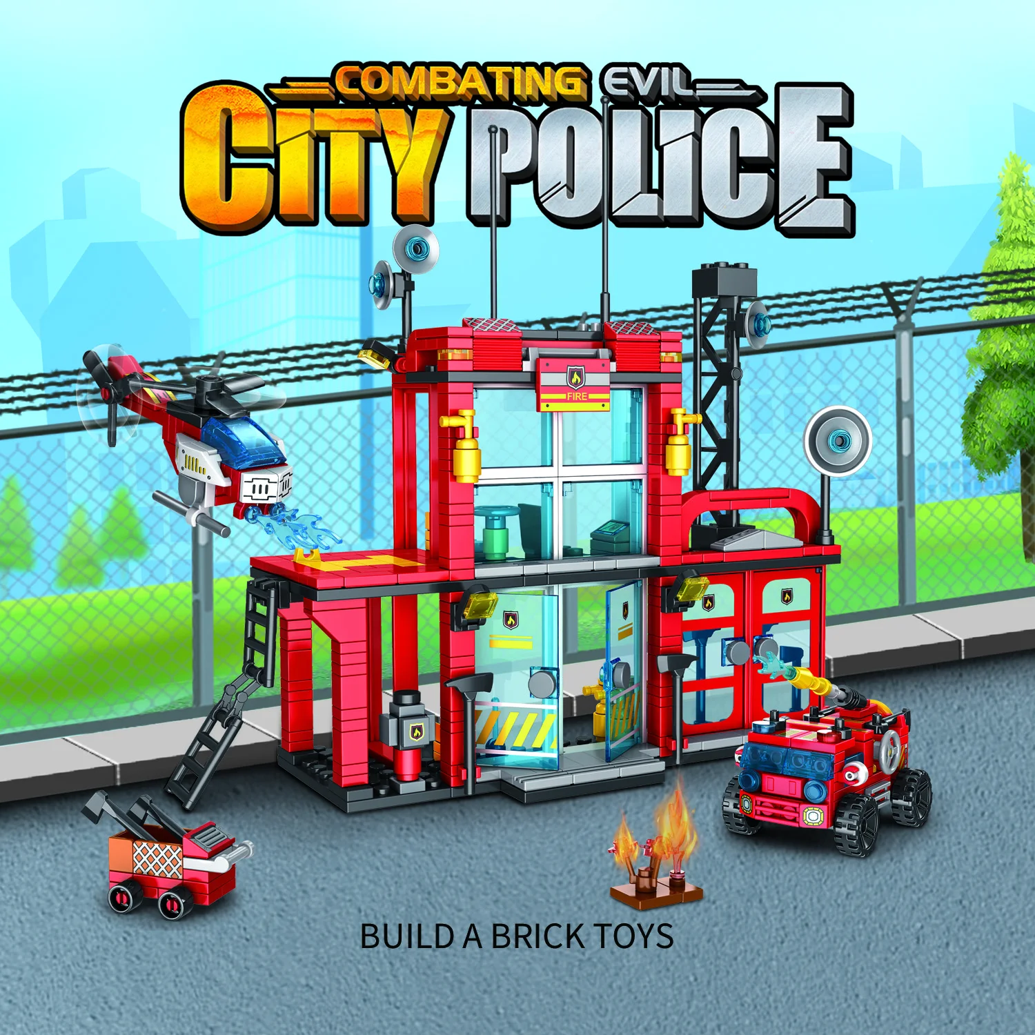 

543 шт., строительные блоки красного пожарного, игрушки, модель города, пожарная служба, сборные кирпичи, наборы игрушек для детей, орнамент, подарки