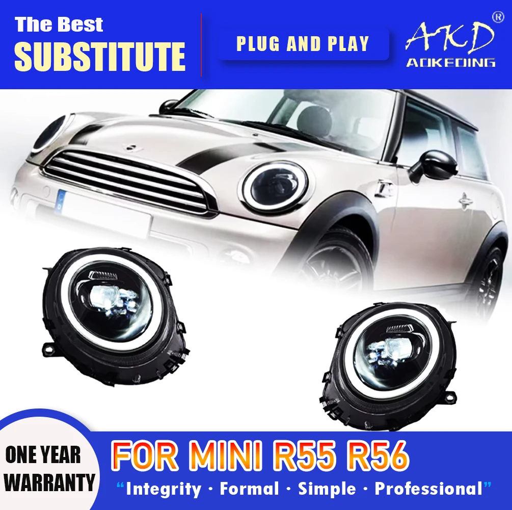 

AKD Head Lamp for MINI R55 LED Headlight 2007-2013 Headlights R56 R57 R58 DRL Turn Signal High Beam Angel Eye Projector Lens