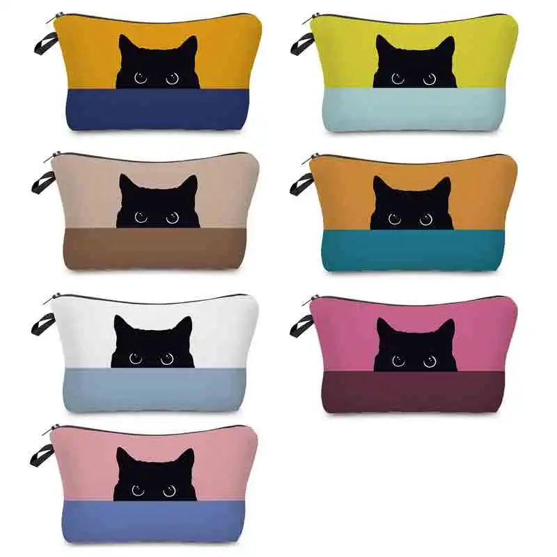 Schattige Zwarte Kat Katten Voetafdrukken Cosmetische Tas Hoesjes Make-Up Tas Dierenpatroon Vrouwen Combinatie Cadeau Organizer Tas Reisschool