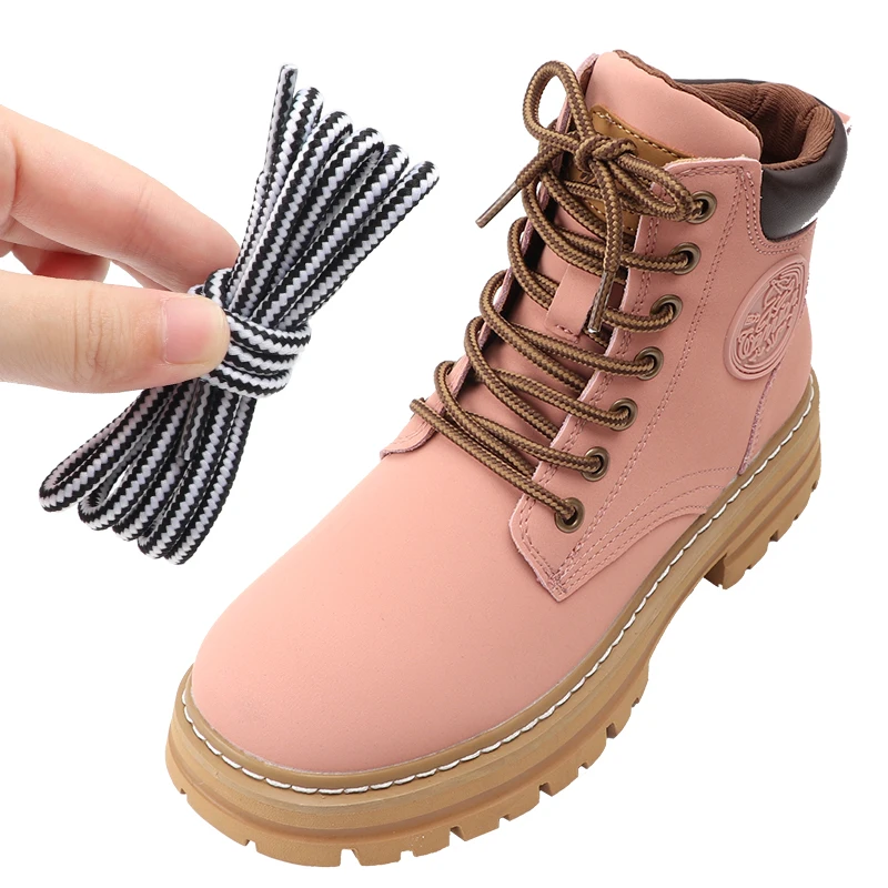 Cordones redondos a rayas de colores para zapatillas, cordones de seda de poliéster, accesorios para botas de moda, 70/90/120/150CM, 1 par