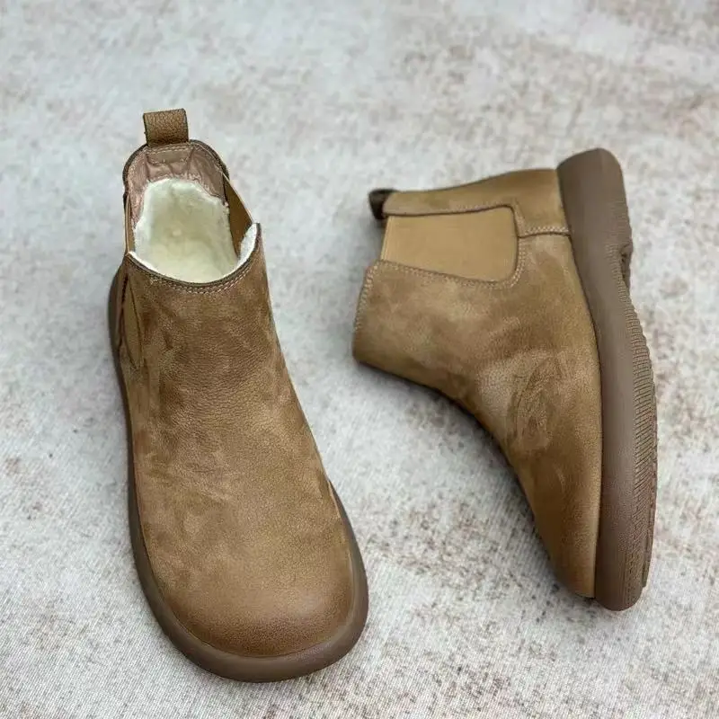 Careaymade-Genuine leather women\'s warm boots,Retro soft leather short Ankle boots,women soft soles comfortable versatile shoes