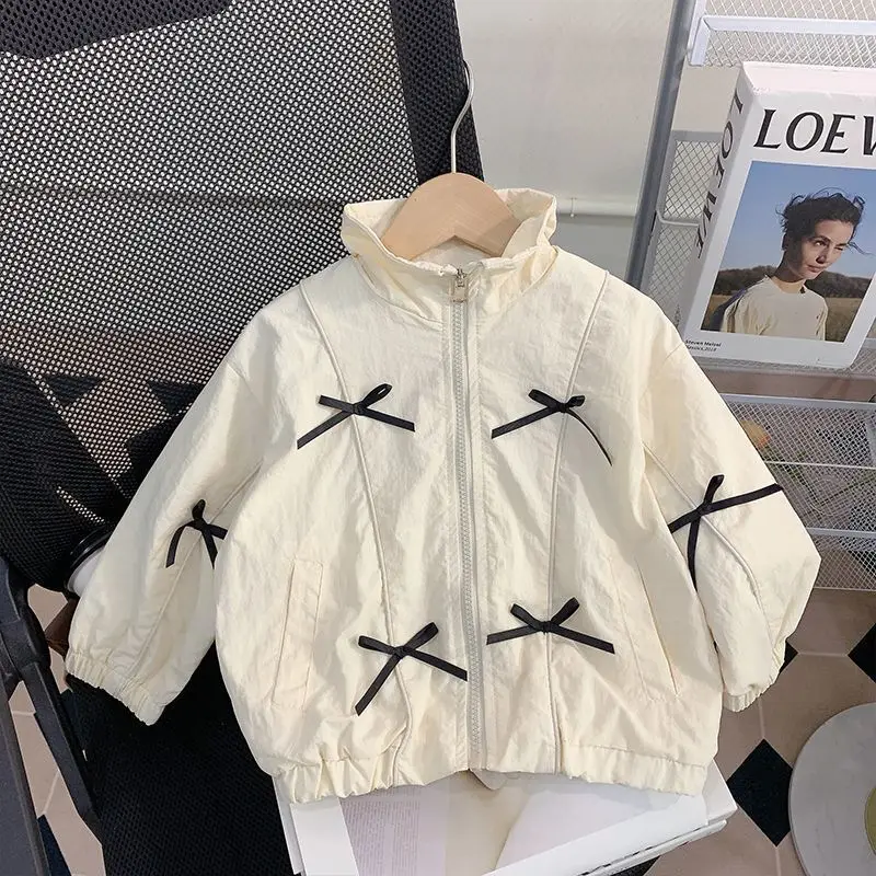 

Girls Jacket Clothing 2025 Spring Autumn Children Bow Solid Color Zipper Coat Baby Toddler Fashion Casual Windbreaker Outerwear