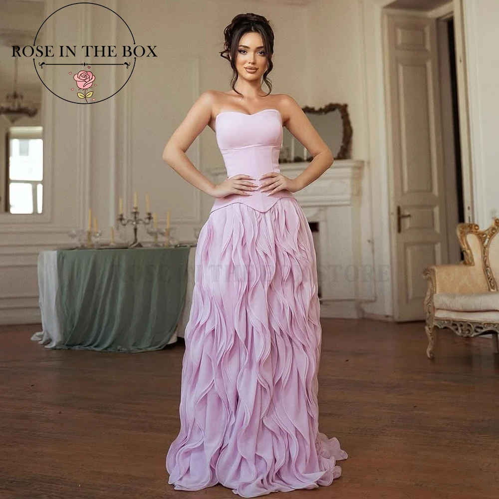 

ROSEINTHEBOX Элегантные лавандовые вечерние платья без бретелек по индивидуальному заказу с рюшами и волнистым корсетом, платья de fiesta elegantes