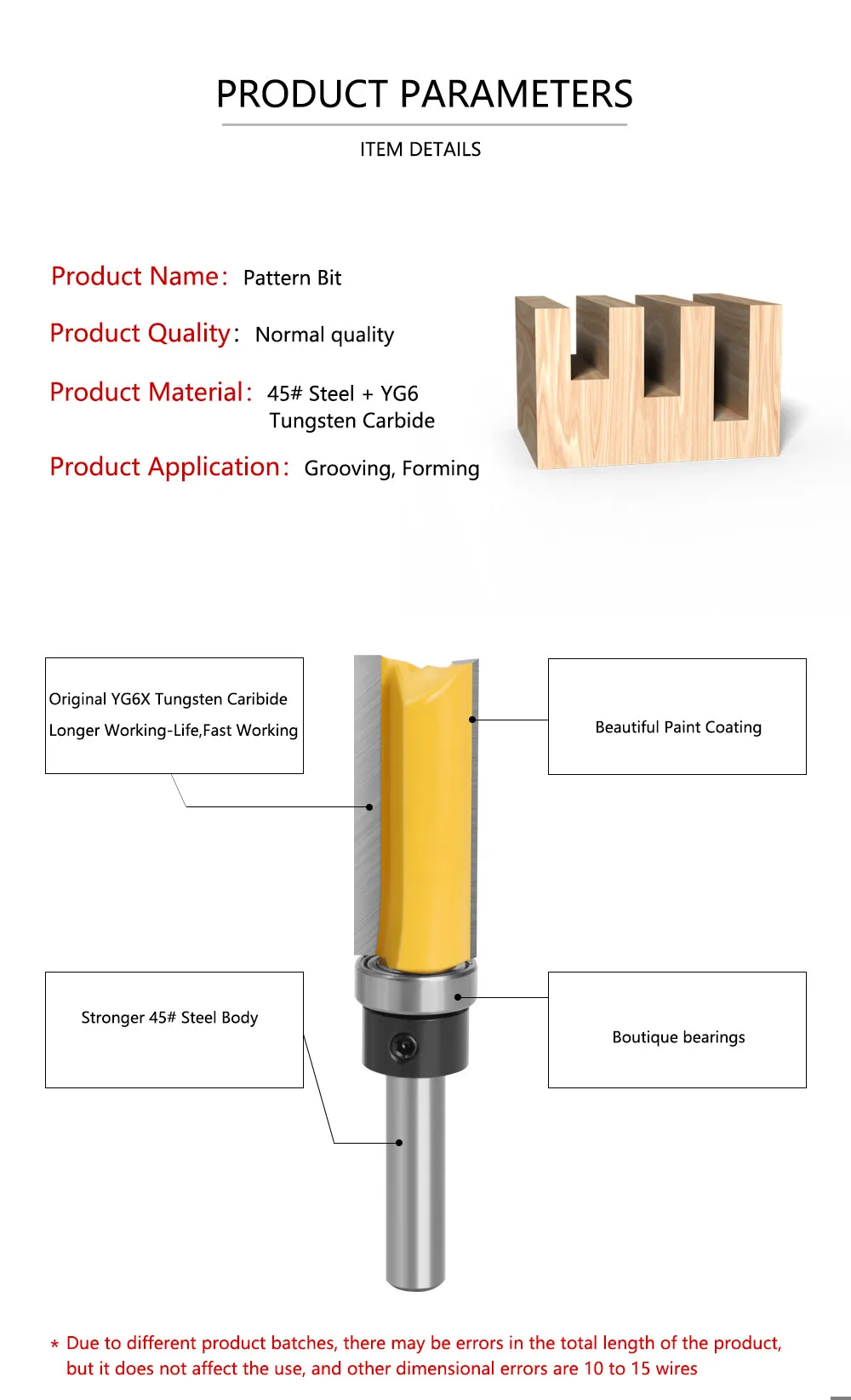 LAVIE 1PC 8mm Shank Pattern Bit Flush Trim Bit Straight Bit With Bering Hinge Mortising Router Bit Wood Trimmer Cutter C08013