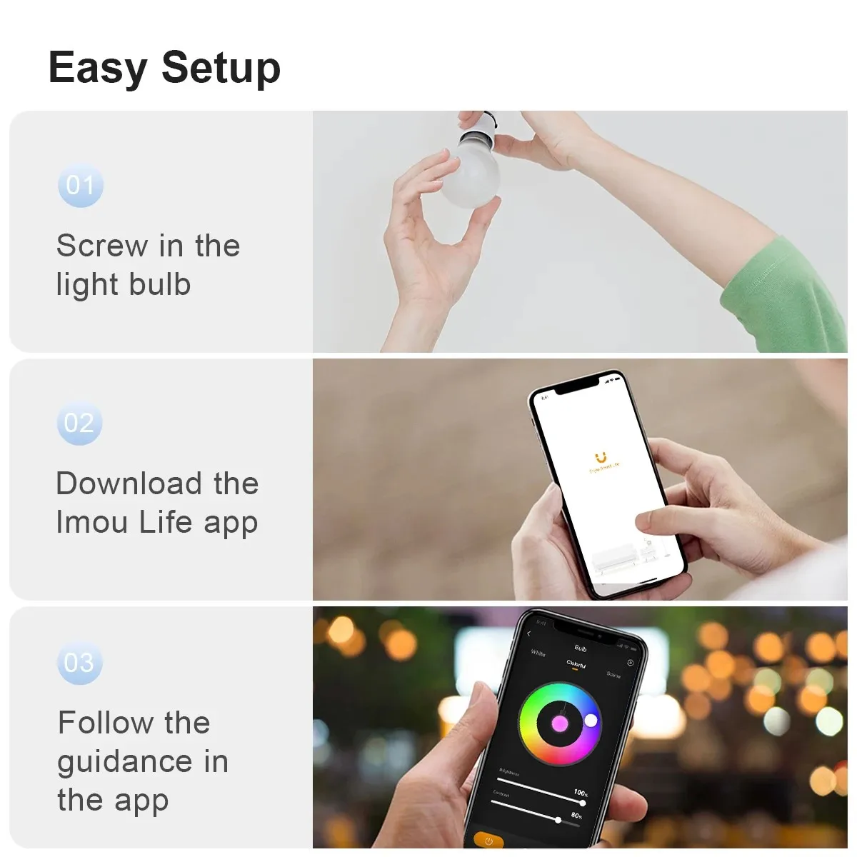 Imou-Smart Home Ambience Light, Lâmpada B5, WiFi, Lâmpada Quente e Fria, Controle APP, 16 Milhões de Cores, 9W, LED RGB, Trabalhe com Alexa, Google Home