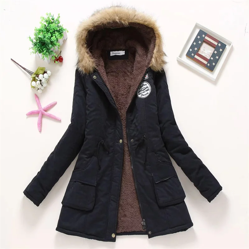 2024 New Autumn Winter Women Cotton Jacket Padded Casual Slim Coat Emboridery Hooded Fur Collar Parkas Wadded Warm Overcoat