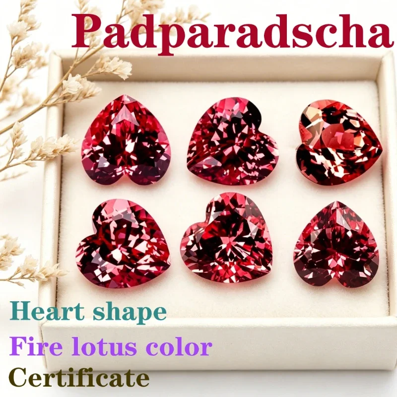 Synthetic Sapphire Fire Lotus Color Padparadscha Heart Shape Certificate Selectable Wholesale