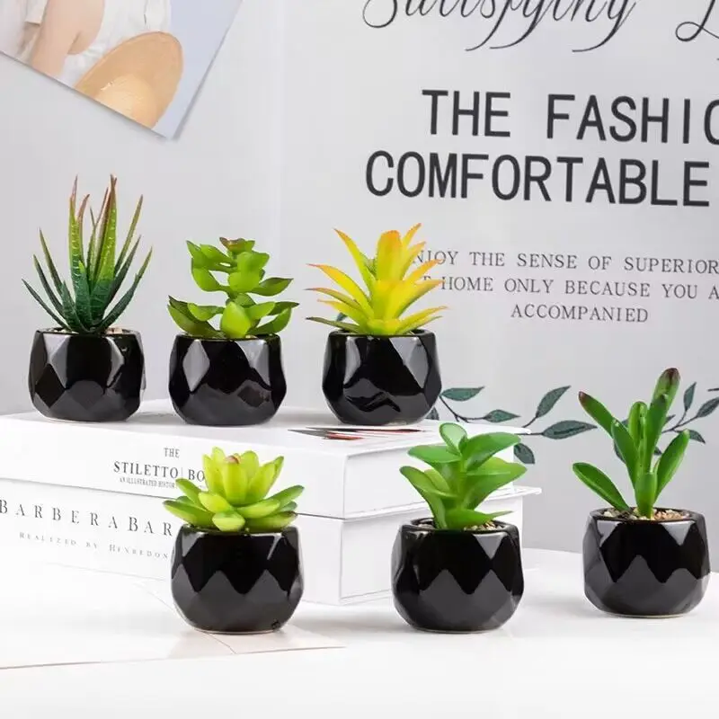 Artificial Succulent Bonsai Plants With Pottery Pot For Room Decoration Office Table Home Garden Decor