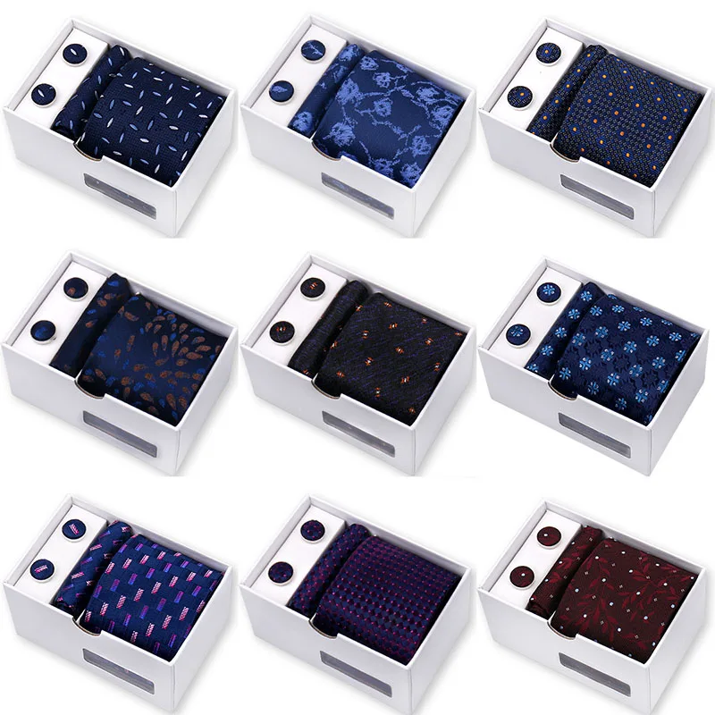 

Men's Necktie Handkerchief Cufflinks Set For Men Wedding Business Boy Friend ties Gravatas In Gift Box
