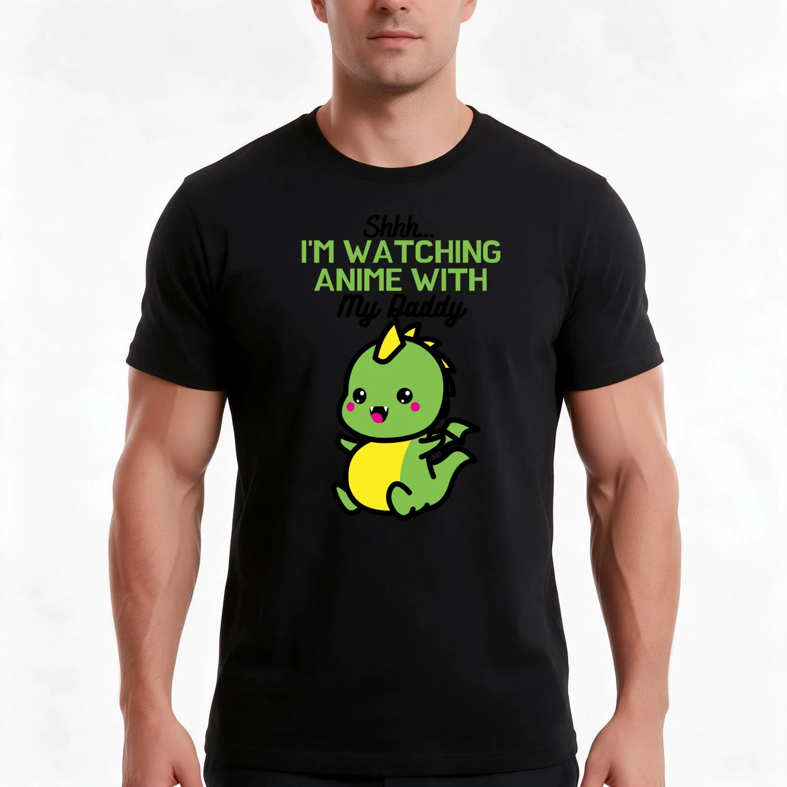 Fun Anime Baby Shhh Im Watching Anime With Daddy Fun Anime Kids T-Shirt, Summer Casual Cotton Tee, Oversized Streetwear Tops