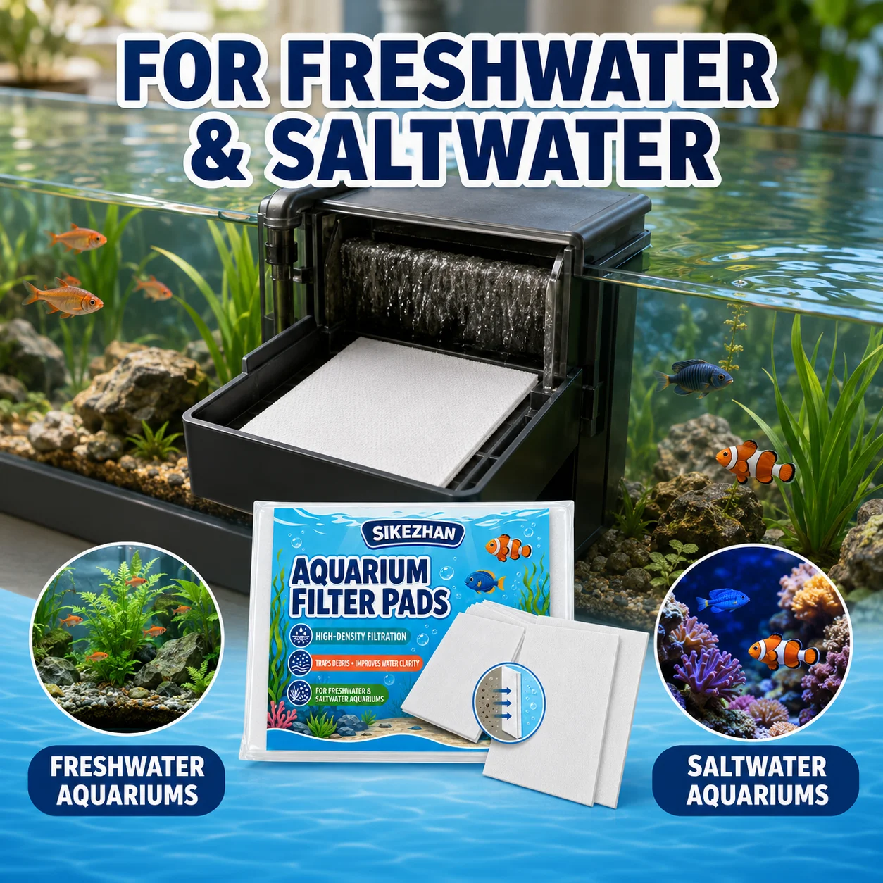 SIKEZHAN Aquarium Filter Pads, High-Density Multi-Layer Water Clarifying Absorb Sheet Media for Fish Tank Debris Cleansing Set