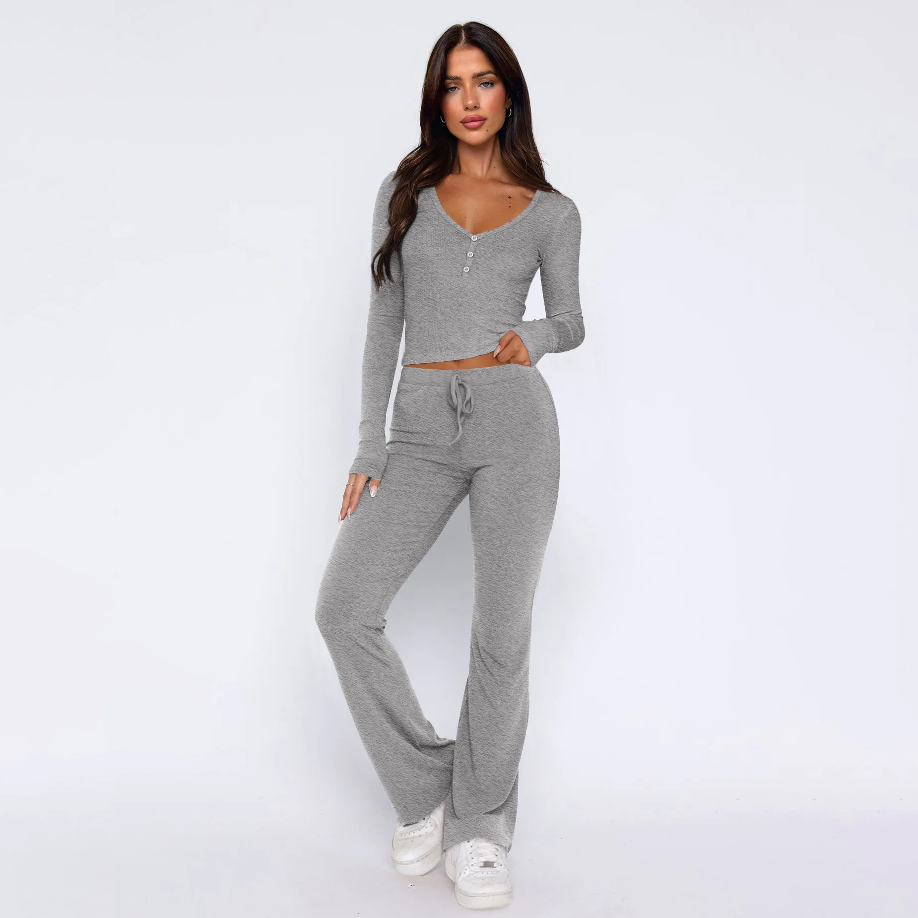 2024 Hot Sale Sweet and Spicy Long Sleeve Top Casual Pants Two-piece Fashion Suit Women's High-end Summer