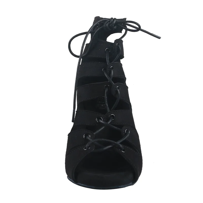 Wedopus Stivali da donna con tacco personalizzato in finta pelle scamosciata per ballare Scarpe da ballo latino con suola in pelle scamosciata nera Punta aperta