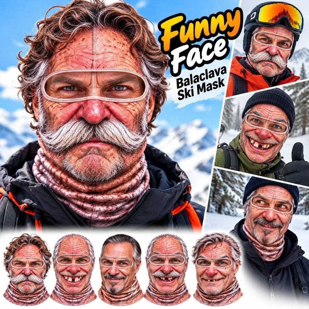 3D Face Printed Old Man Balaclava Face Mask Full Coverage Breathable Eye Hole Winter Mask Cover Stretch White Mustache