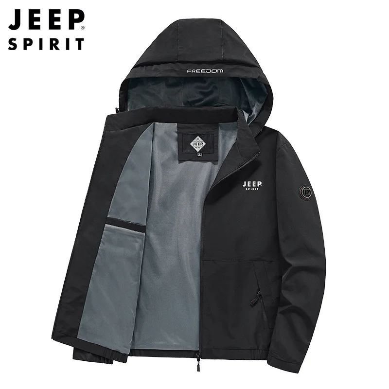 JEEP SPIRIT New Men Casual Versatile Jacket Autumn Winter Fashion Solid Outdoor Sports Top Mens Stand Collar Removable Hat Coat