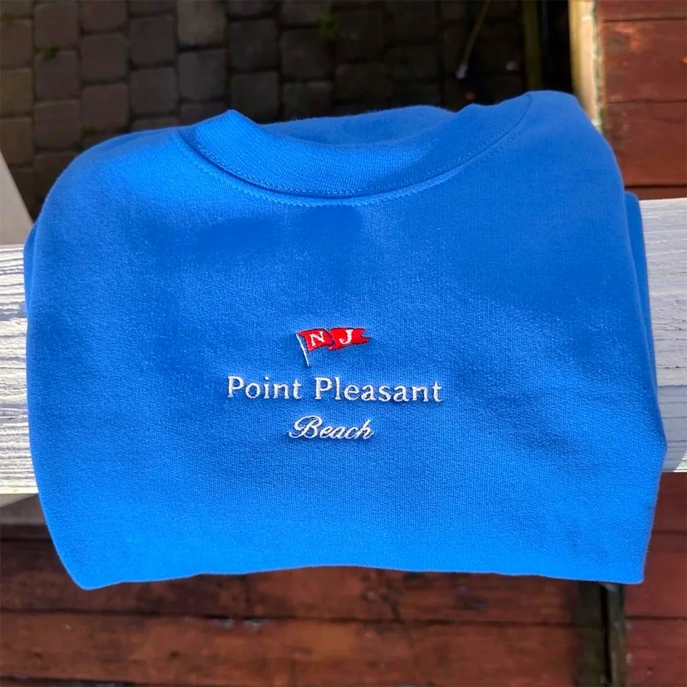 Point Pleasant Beach Letters  Embroidered Sweatshirt Women Autumn Winter Thick Fleece Warm Pullover Vintage Style Casual Jumper