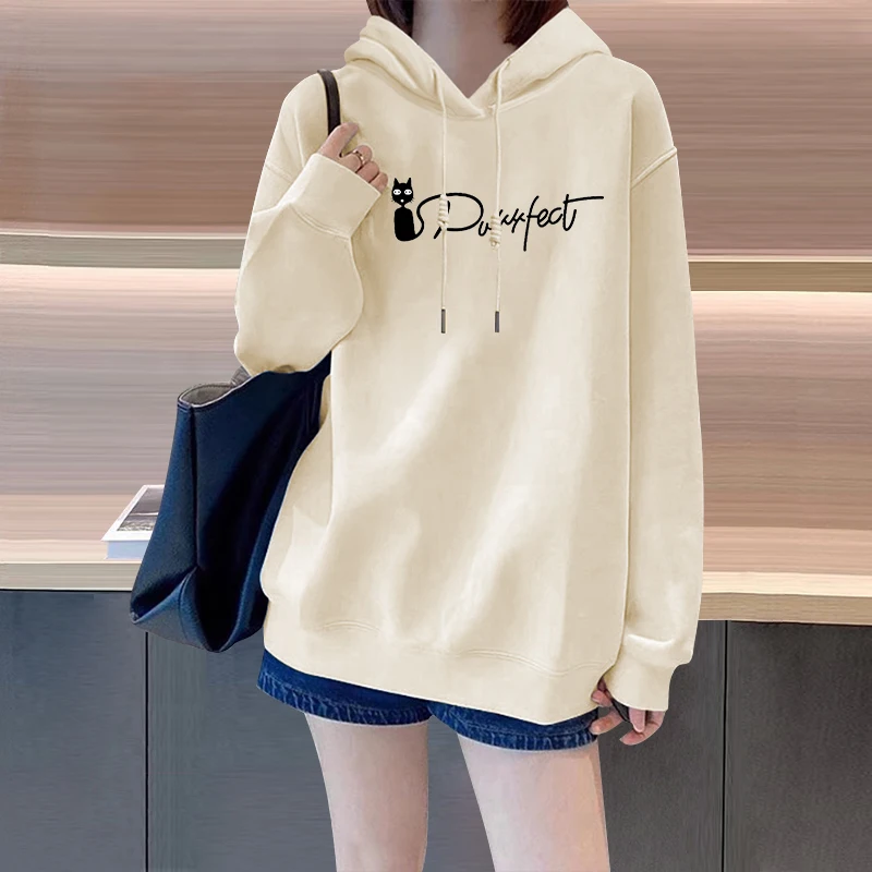 Hoodies ผู้หญิงเกาหลีสไตล์หลวมพิมพ์ Letter Plus กํามะหยี่หนาฤดูใบไม้ร่วงฤดูหนาวหญิงแฟชั่น Leisure All-Match