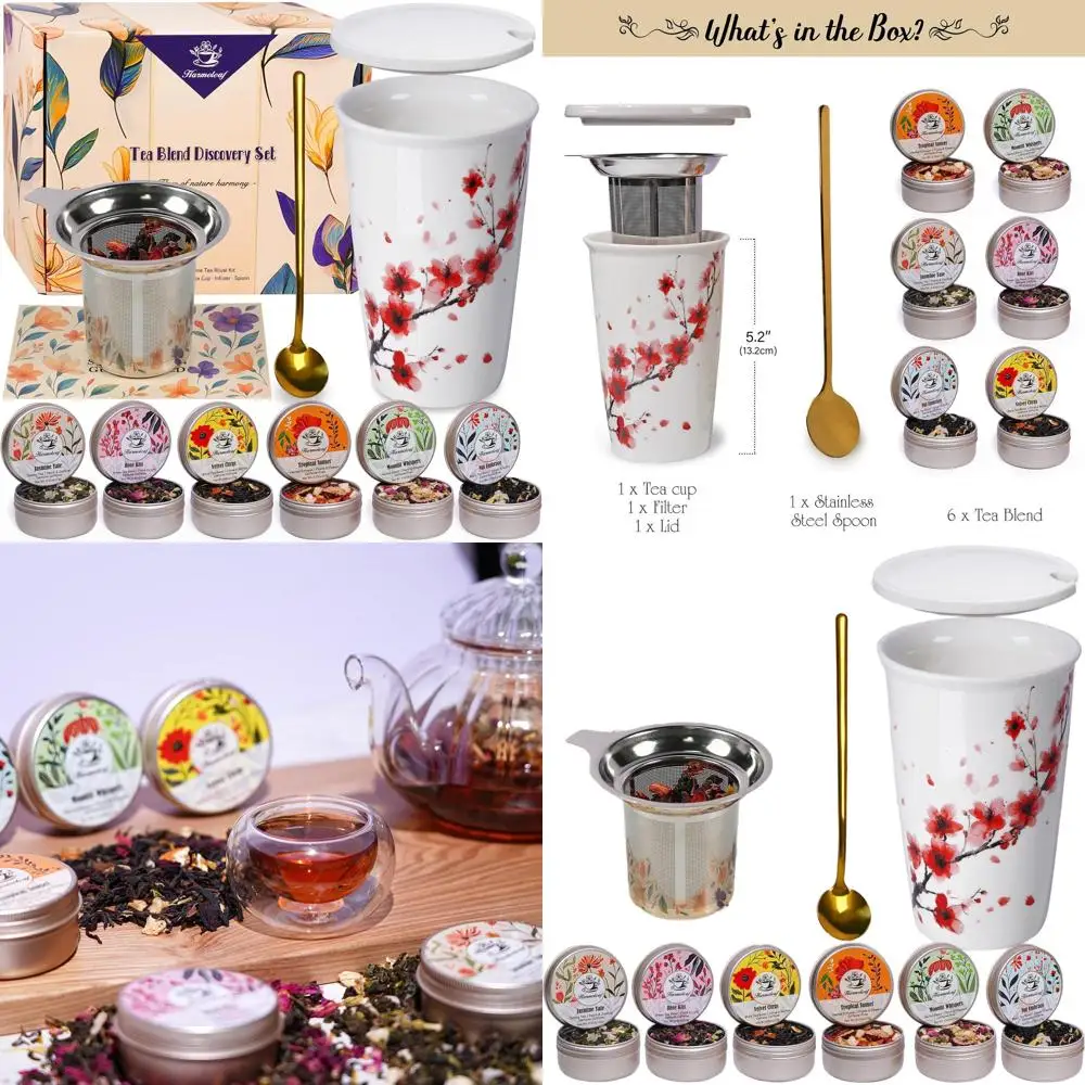 

Женский набор травяного чая: 6 смесей, изолированная чашка с заварочным устройством, идеально подходит для особых случаев