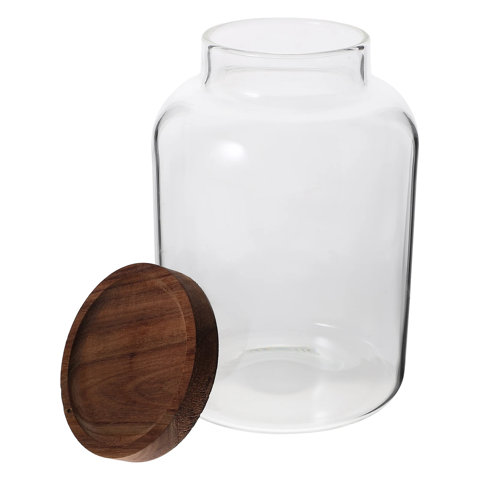 

2L Glass Fermentation Canister Airtight Food Storage Jar Wood Lid Transparent Brewing Beer Equipment Kitchen Container for Tea
