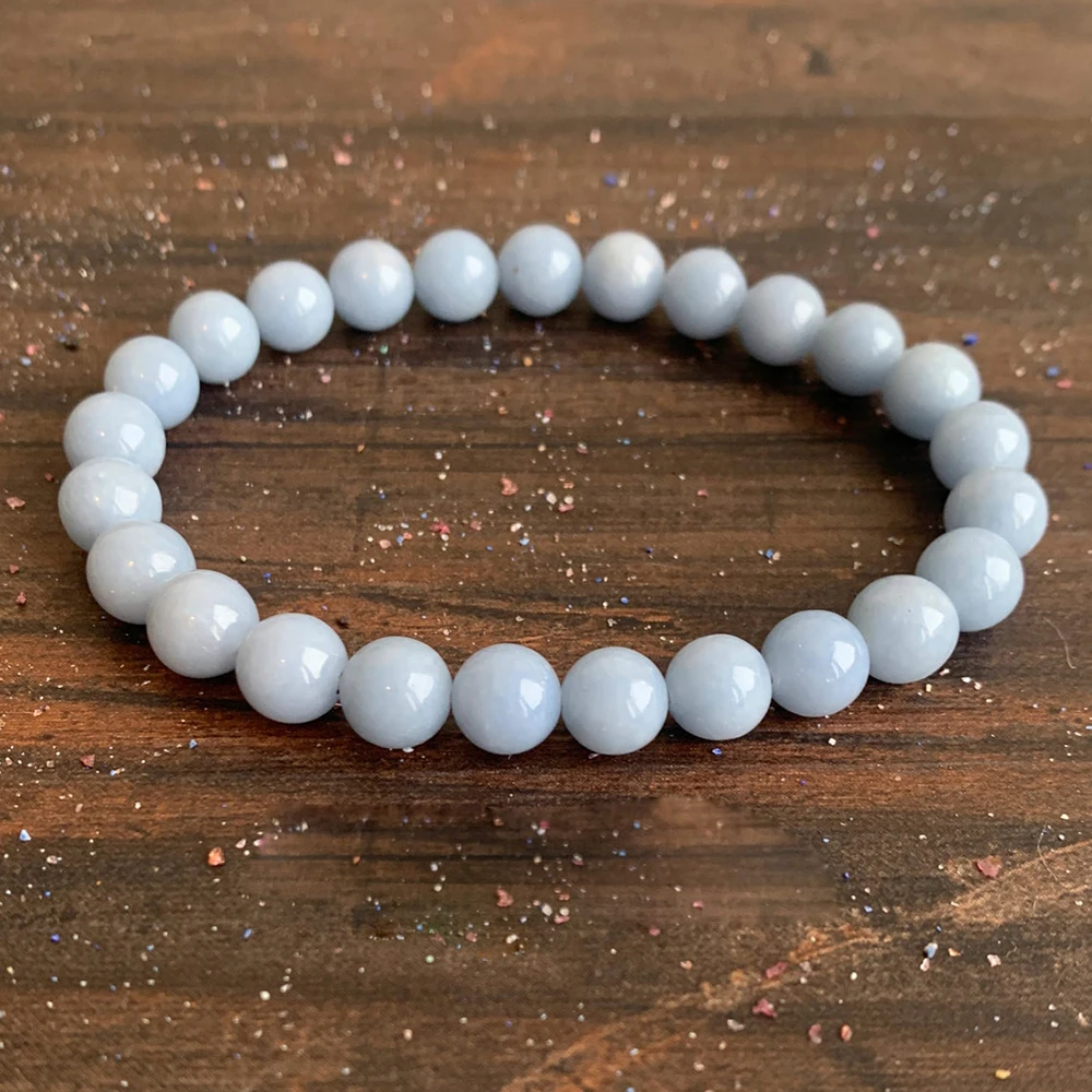 MG1444  8 MM Natural Angelite Stone Bracelet Spiritual Guidance Wrist Yoga Mala Women`s Heart Chakra Bracelet