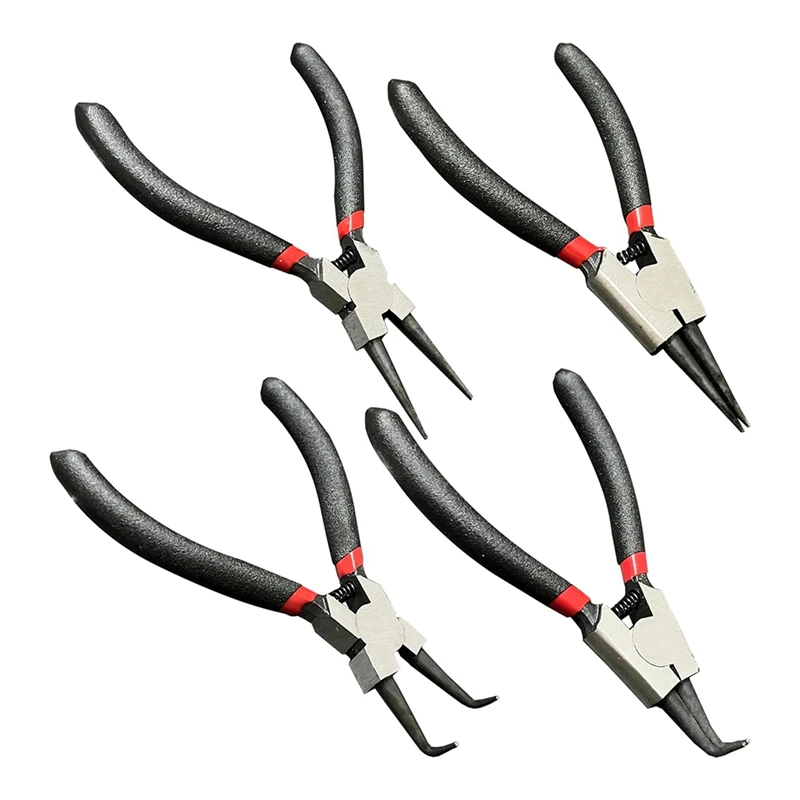 4 PCS Small Snap Ring Pliers Set Mini Internal & External Circlip Plier With Straight/Bent Jaw C Clip Pliers With Spring