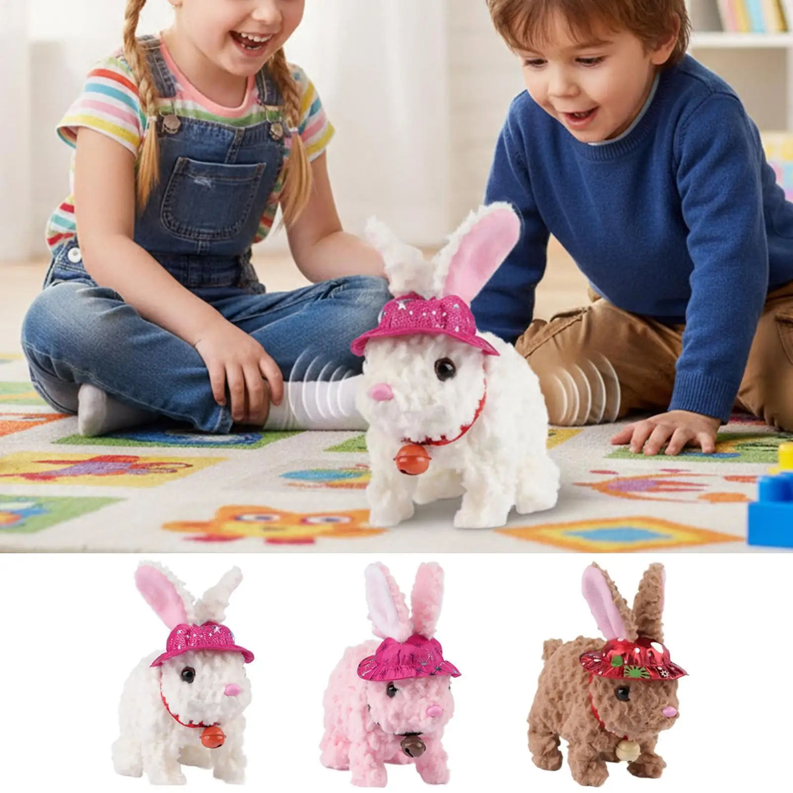 Rabbit Plush Toy Twitch Nose Jumping Pet Bunny Interactive Toy for Boys Girls Living Room Bedroom Playroom Classroom Nursery