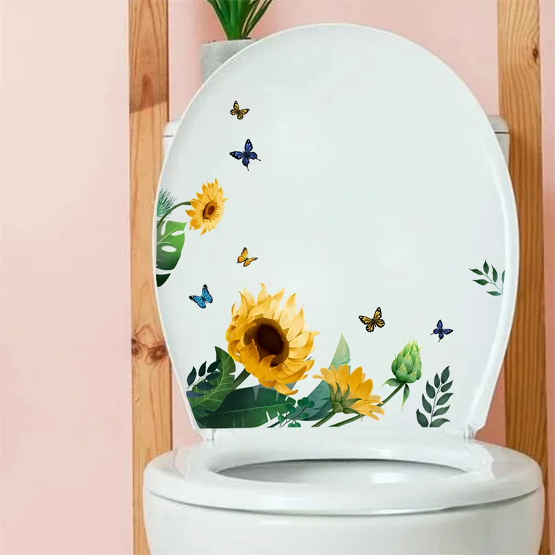 M19 Pflanzen Blumen Sonnenblumen Schmetterlinge Wanda uf kleber Toiletten aufkleber Badezimmer Toiletten abdeckung Kühlschrank Aufkleber WC Dekoration – Detail 23