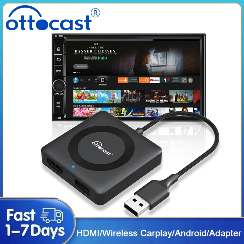 

Ottocast Car Tv Mate HDMI Multimedia Adapter Wired to Wireless Carplay Android Auto Video Converter for Google Stick GameBox