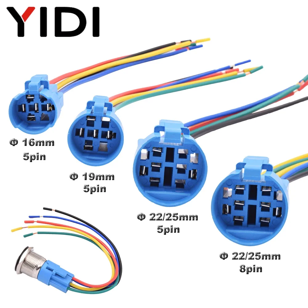 16/19/22/25mm cabo conectores rápidos elétrica 5/8 fios soquete chicote de fios led luz metal botão interruptor conexão conjunto