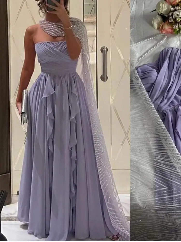 Saudi Arabic Lilac Formal Occasion Dresses With Wrap Boho LongChiffon Prom Party Evening Gown vestidos de noche elegantes 2024