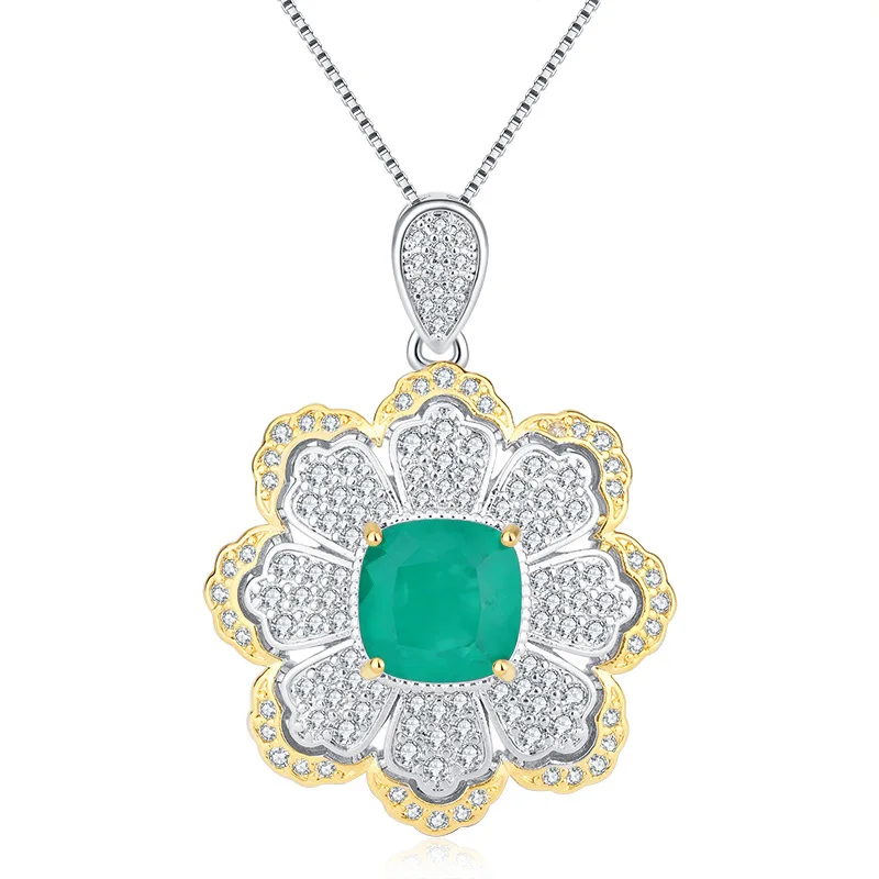 Jewelry Gold-Plated Emerald Flower-Shaped Creative Full Diamond Women's Pendant Ring Set 10*10