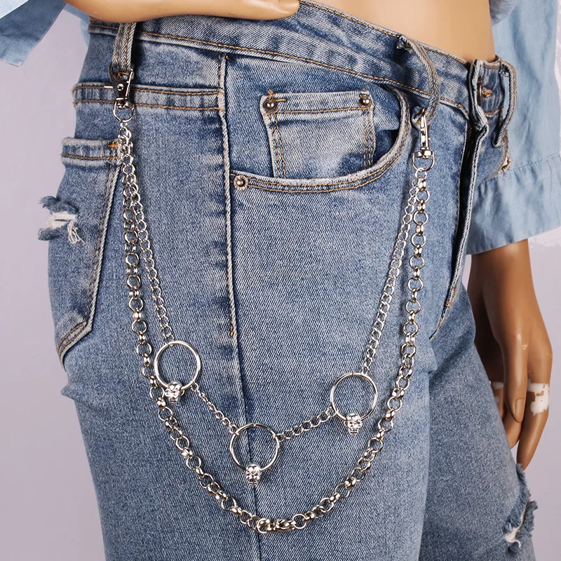 Gothic Street Skull double layered pants chain Dark Style Skull Double layer Pants Chain Trendy Men's and Women's Hip Hop Retro