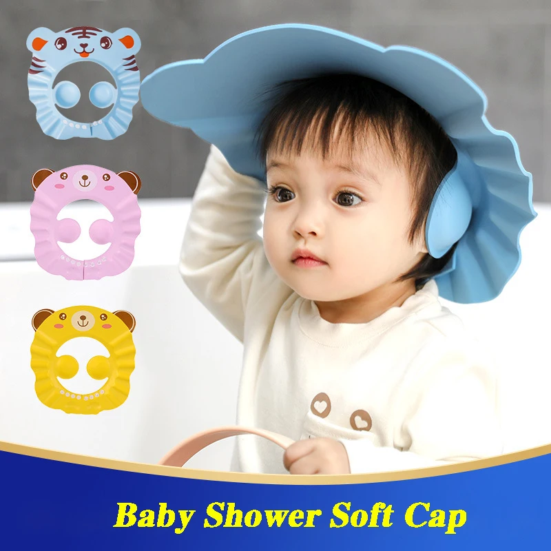 Baby Shower Soft Cap, Chapéu ajustável para lavagem de cabelo para crianças, Proteção auricular, Cobertura de banho segura para crianças, Hair