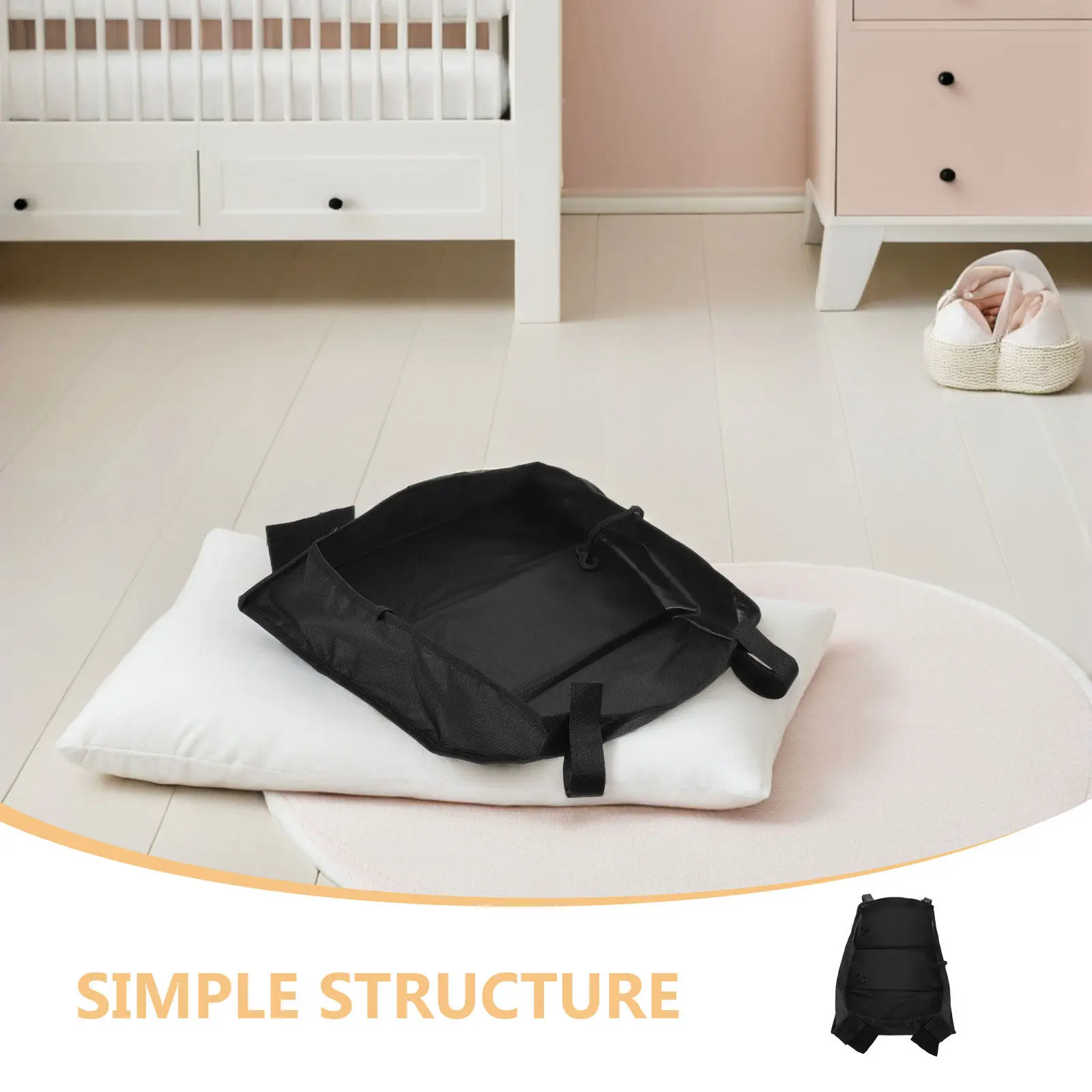2Pcs Portable Stroller Hanging Bag Black Oxford Fabric Large Bottom Basket Organizer for Baby Diapers Bottles Travel Universal