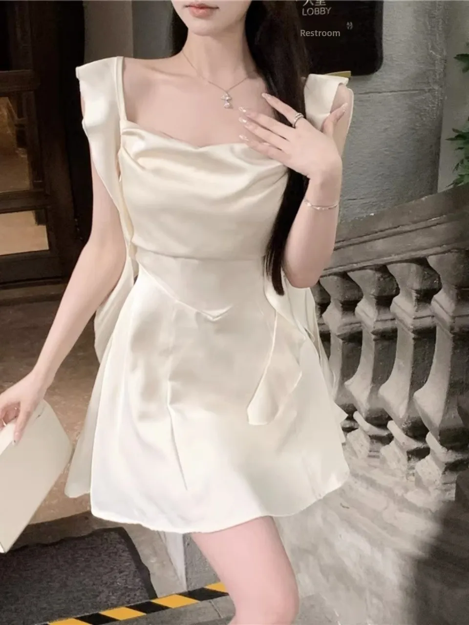 Gonna ort piccante Colletto quadrato Vita in raso cinched Dr Donna Design estivo Sensation Strap Gonna Dr Fairy Sa