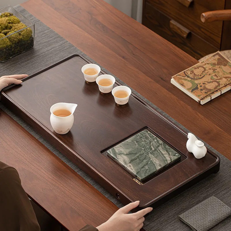 STLF Whole solid wood tea tray house’hold new Chinese landscape rock inlay drainage tea table simple kung fu tea sea living room