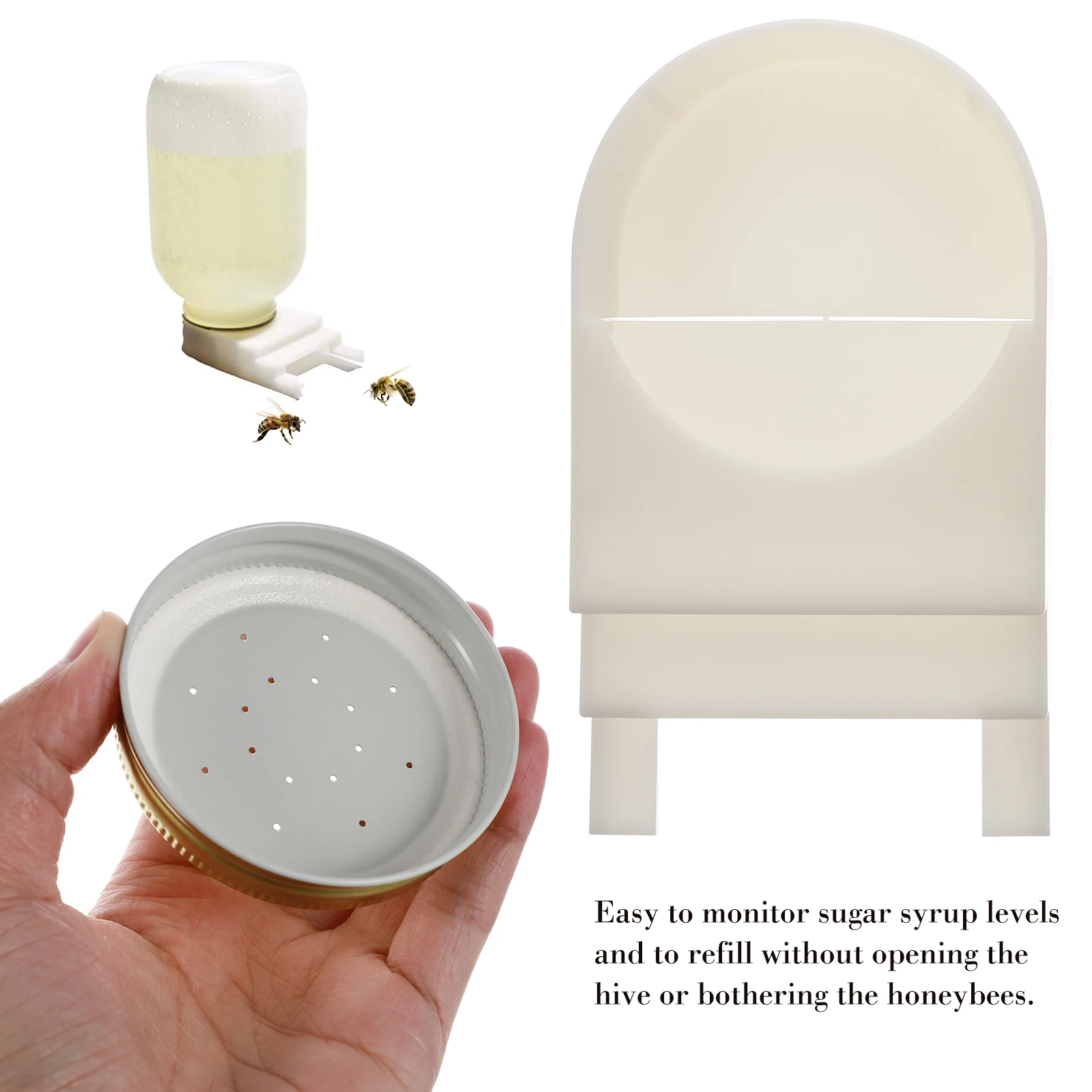

6pcs Beehive Entrance Feeders Durable Plastic Small Hole Design Water Dispenser Syrup Refill Beekeeping Supplies White