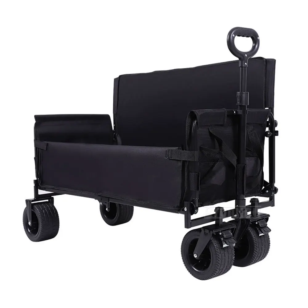 Multifunctional Camping Wagon, Foldable Utility Cart with Wheels, 4-Wheel Collapsible Camp Trolley, Folding Fishing Hand Cart