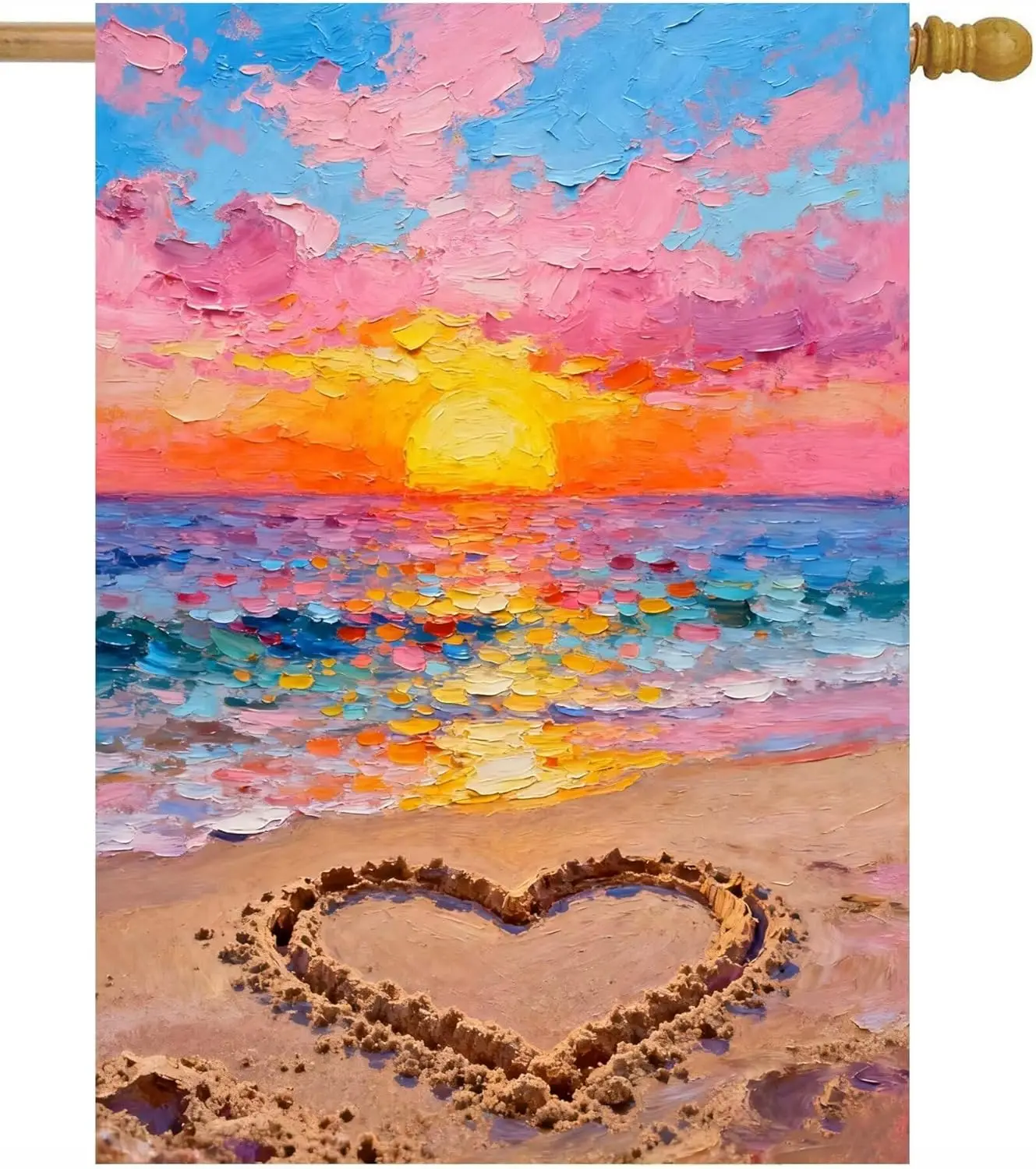 Love on The Beach Oil Painting Seaside Sunrise Valentine's Day House Flag 28
